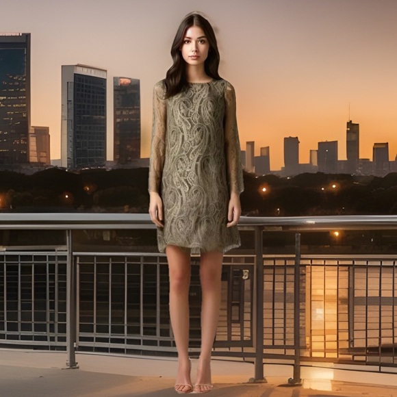 Tibi Gold Metallic Nude Illusion Lace Dress Women’s 4 Party Cocktail Open Back - Picture 1 of 11